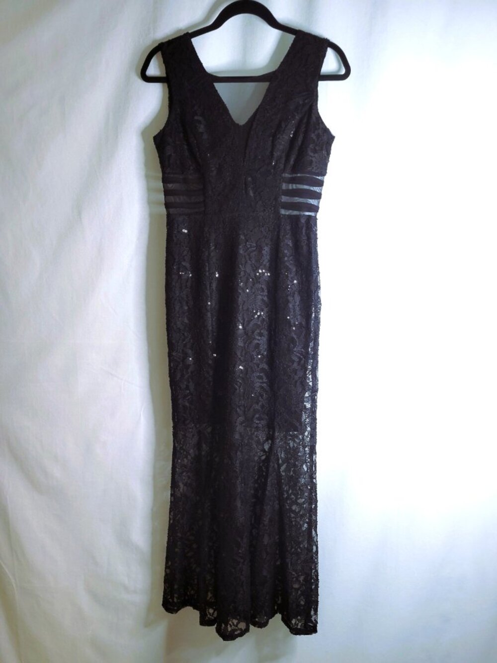 Alexa B Nites Glittery Lace Dress Womens 4 Black Sleeveless Mermaid Prom Wedding
